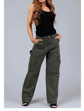 Cello Denim Wide-leg Cargo Pants High Rise Size 1 Olive